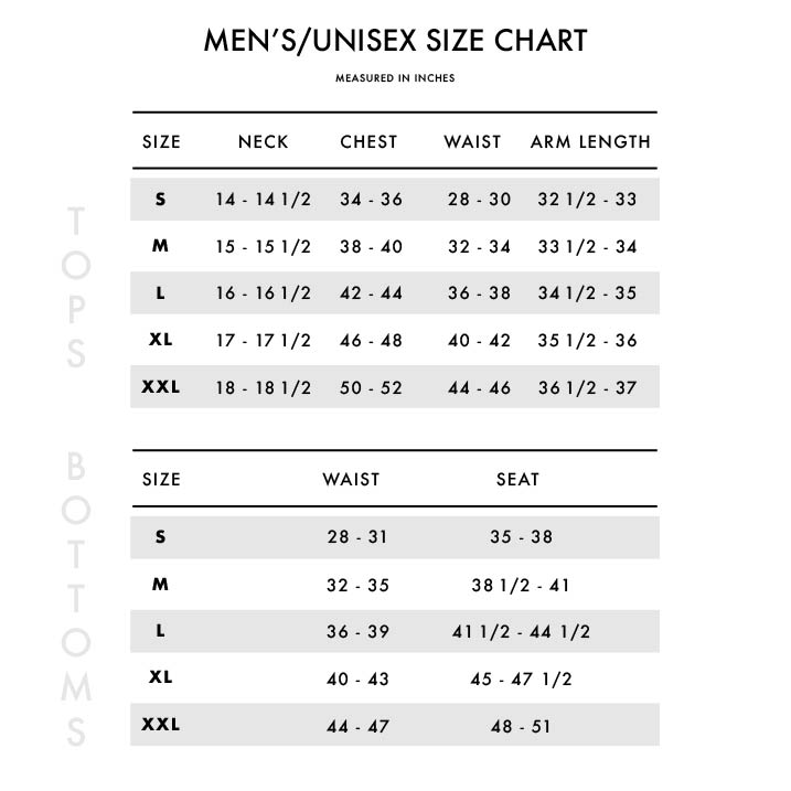 Blue Corner Size Chart Unisex - Ponasa